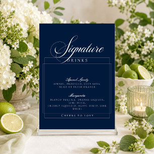 Invitation Enseigne de boissons signature bleu marine ivoire
