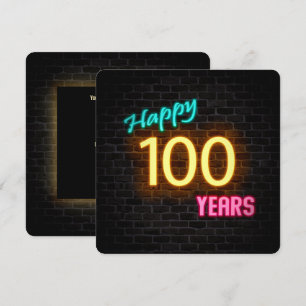 Invitation Enseigne Néon 100e Anniversaire éclairée sur briqu