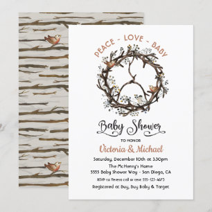 Invitation Enseignement de la paix Antler et Twig Baby shower