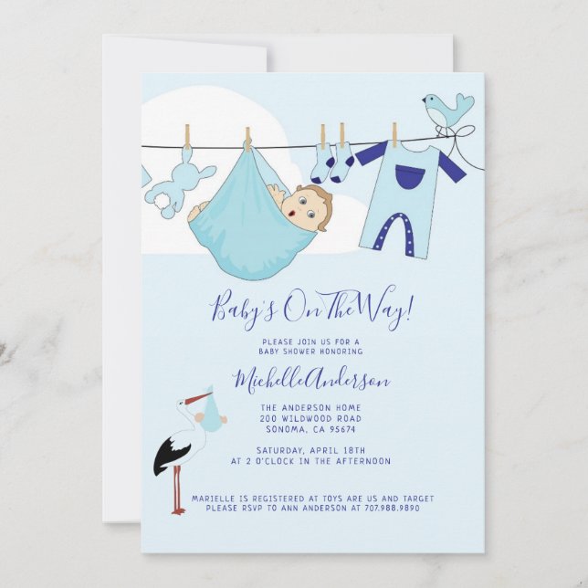 Invitation Ensemble Bébé Garçon Bleu Mignon (Devant)