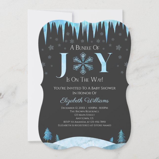 Invitation Ensemble De Joy Baby shower D'Hiver Snowflake (Devant)