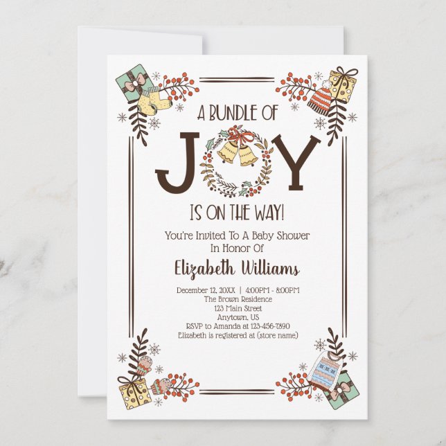 Invitation Ensemble De Joy Main Tirée Baby shower D'Hiver (Devant)