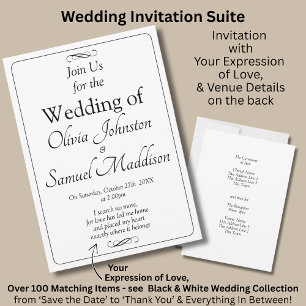 Invitation Ensemble de mariage à défilement infini noir et bl