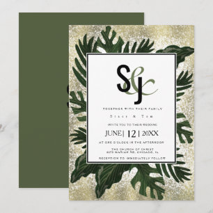 Invitation Ensemble de mariage Monstera Tropical Faux Gold Sp