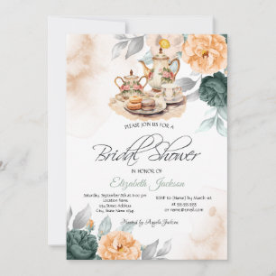 Invitation Ensemble de thé Roses Vertes Baby Shower