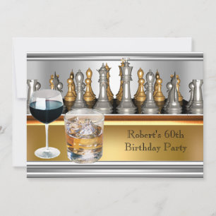 Invitation Ensemble d'échecs pour la fête des 60 ans en métal