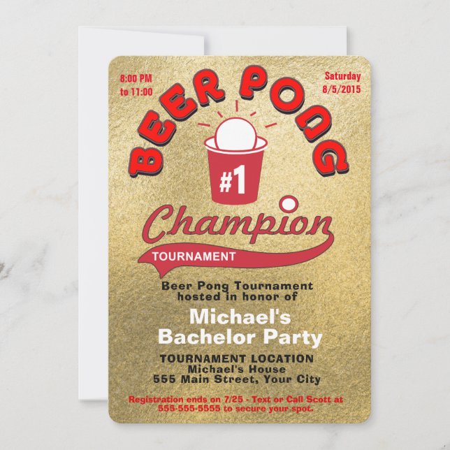 Invitation Enterrement de vie de garçon Beer Pong (Devant)