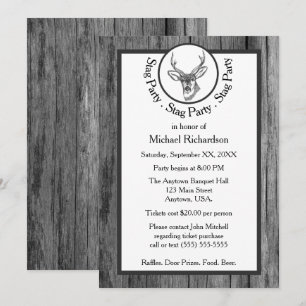 Invitation Enterrement de vie de garçon Buck noir et blanc