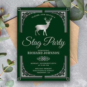 Invitation Enterrement de vie de garçon cerf argent vert vint