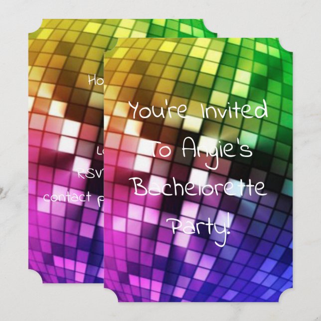 Invitation enterrement de vie de garçon miroir boule disco (Devant / Derrière)