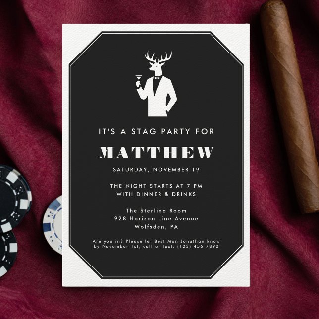 Invitation Enterrement de vie de garçon moderne Cocktails noi (Créateur téléchargé)