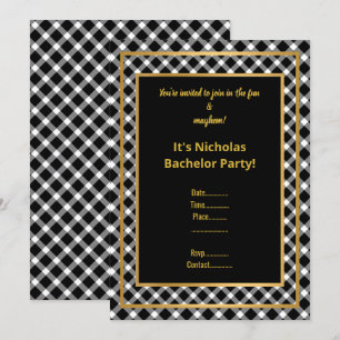 INVITATION ENTERREMENT DE VIE DE GARÇON OR NOIR BL