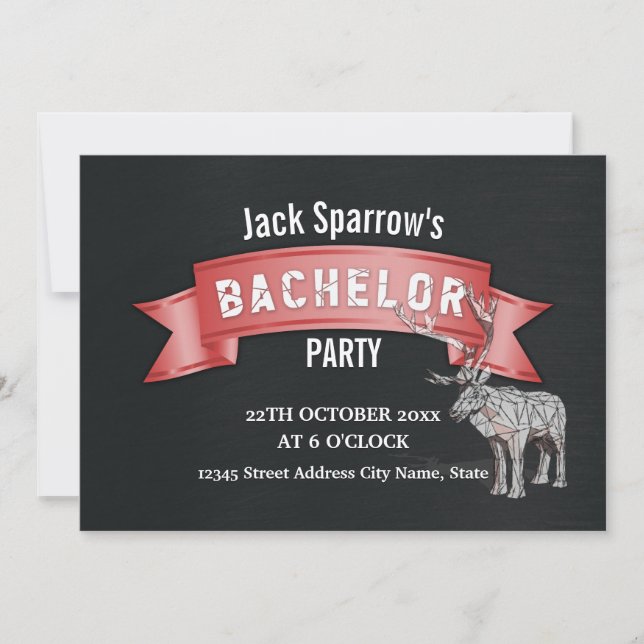 Invitation Enterrement de vie de garçon ruban rouge texture m (Devant)