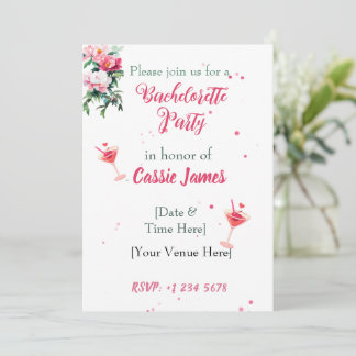 Invitation Enterrement de vie de jeune fille Cocktail Floral 