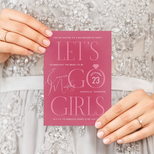 Invitation Enterrement de vie de jeune fille Rose C'est Parti (Modern girly pink Let's Go Girls country western bachelorette party invitation)