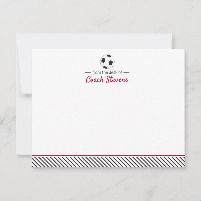 Invitation Entraîneur de soccer rouge et noir papier à lettre (Devant)