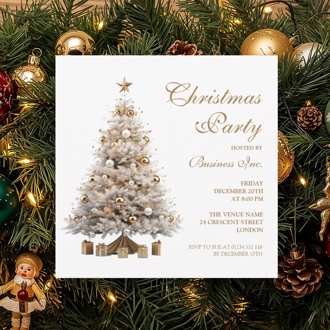 Invitation Entreprise Gold Noël Arbre fête (Corporate Gold Christmas Tree Holiday Party Invitation)