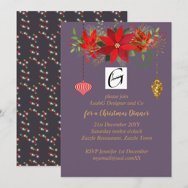 Invitation Entreprise Poinsettia Christmas Mauve Gold AJOUTER (Devant / Derrière)