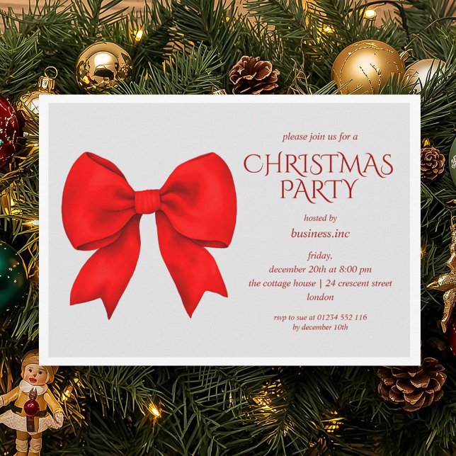 Invitation Entreprise Red Bow Noël Fête (Corporate Red Bow Christmas Holiday Party Invitation)