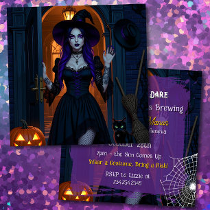 Invitation Entrez si vous osez   Fête d'Halloween en sorcière