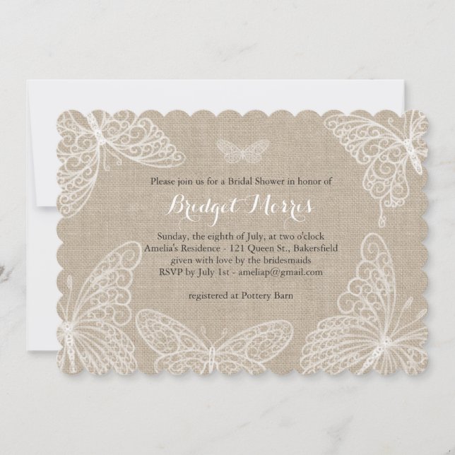 Invitation Envoi de dentelle Papillons de douche nuptiale (Devant)