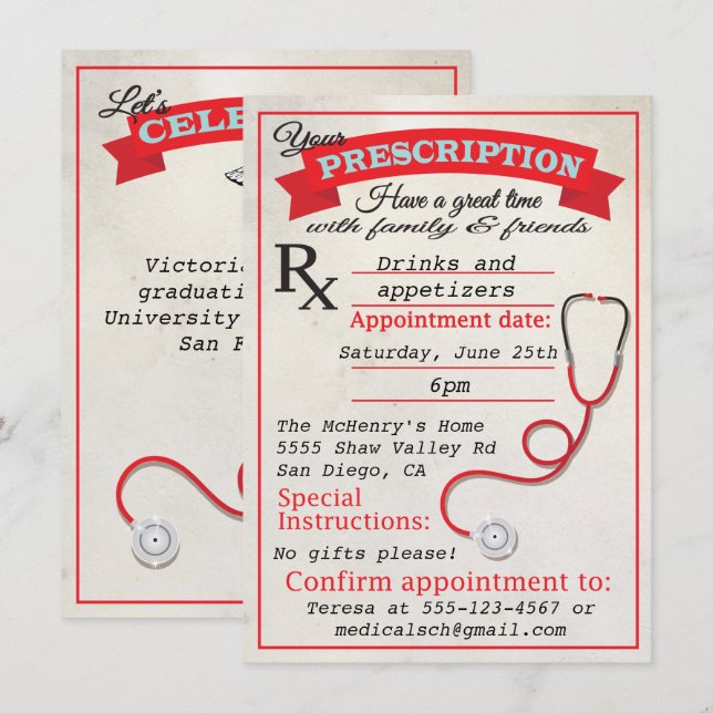 Invitation Envoi d'une ordonnance d'inscription à l'école Méd (Devant / Derrière)