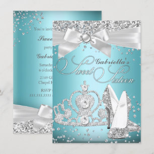 Invitation Éparcelles Tiara et talons Sweet sixteen bleu