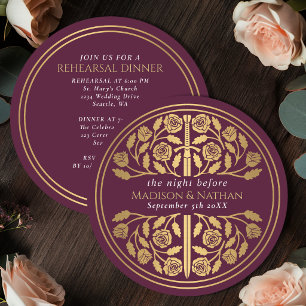 Invitation Épée dorée médiévale mauve Répétition de mariage r