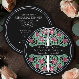 Invitation Épée florale argent noir Mariage royal répétition 