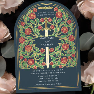 Invitation Épée Médiévale Royale Grise pour Mariage sous Arch