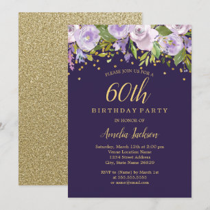 Invitation Éperche Floral Purple Gold 60e anniversaire Invita