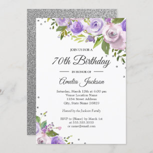Invitation Épersion d'argent violet Floral 70e anniversaire I