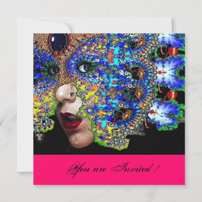 Invitation ÉPHÉMÈREBal masqué de Mardi Gras, noir fuchsia (Devant)