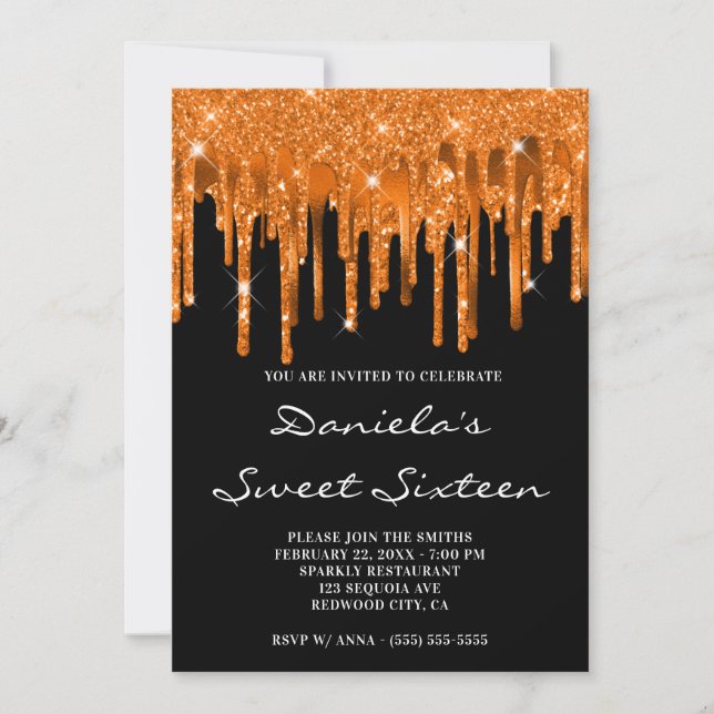 Invitation Épicé Parties scintillant orange Lecteurs à huile  (Devant)