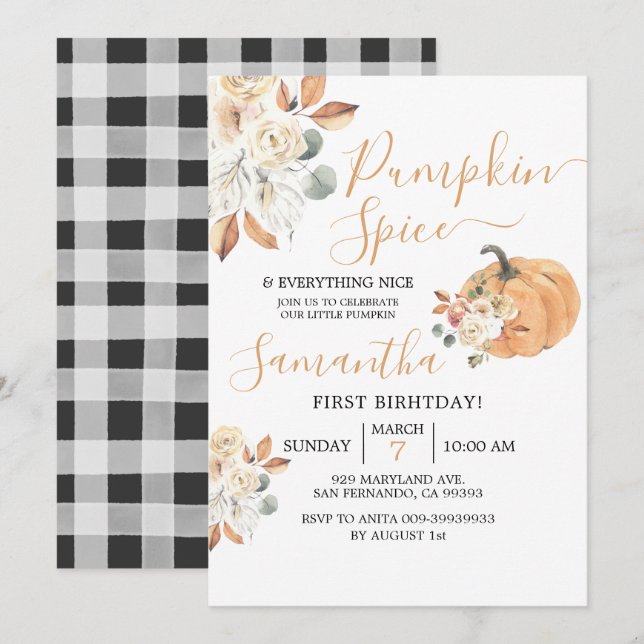 Invitation Épices citrouilles et tout Nice 1er anniversaire (Devant / Derrière)