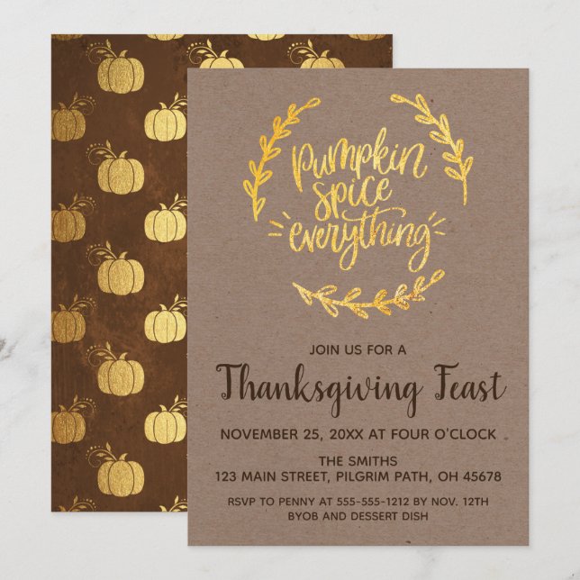 Invitation Épices citrouilles Tout Thanksgiving (Devant / Derrière)