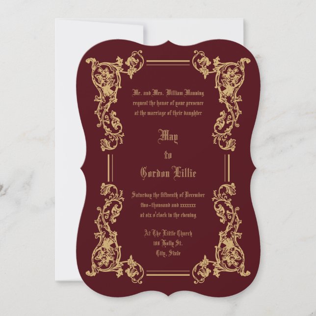 Invitation Époque victorienne 1851 Élégant Mariage Floral (Devant)