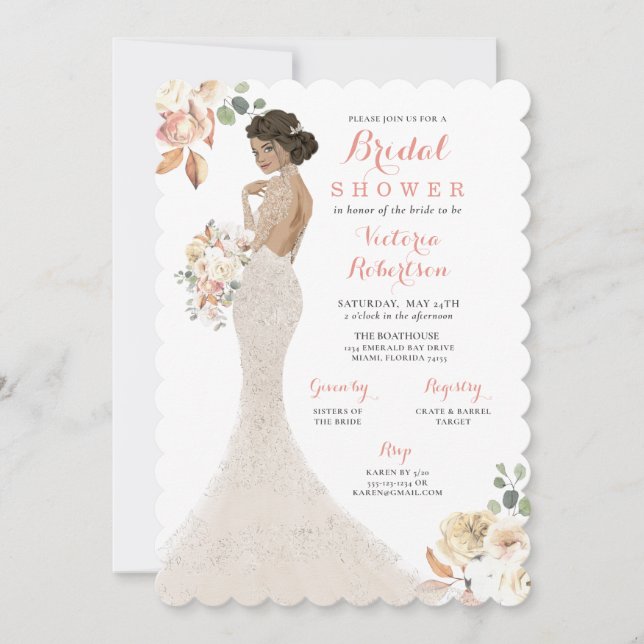 Invitation Épouse Glam d'automne dans Gown Bridal Shower Invi (Devant)