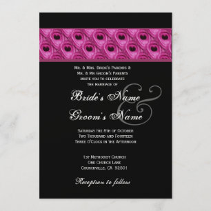 Invitation Épouser argenté noir rose de paon métallique