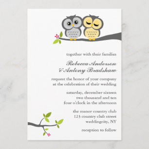 Invitation Épouser gris et jaune de hiboux