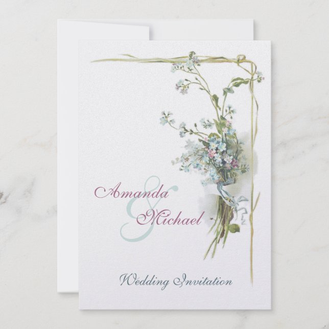 Invitation Épouser rose et bleu de myosotis des marais (Devant)