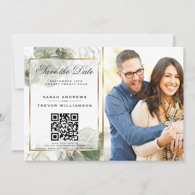 Invitation Époustouflante Photo & Code QR Sage Enregistrer la (Devant)