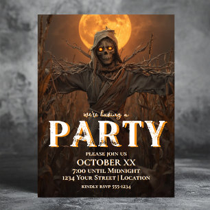 Invitation Épouvantail effrayant à une soirée Halloween la nu