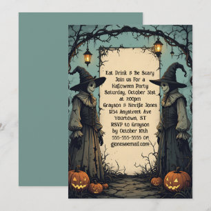 Invitation Épouvantail et Jack O'Lanterns Halloween Party