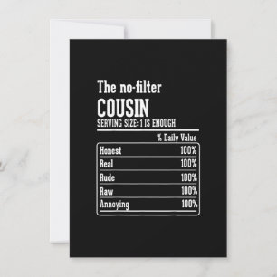 Invitation Équipage de cousins Faits nutritionnels Le No-Filt