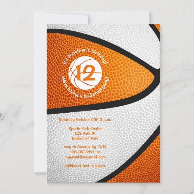 Invitation équipe blanche orange couleurs enfants basket-ball (Devant)