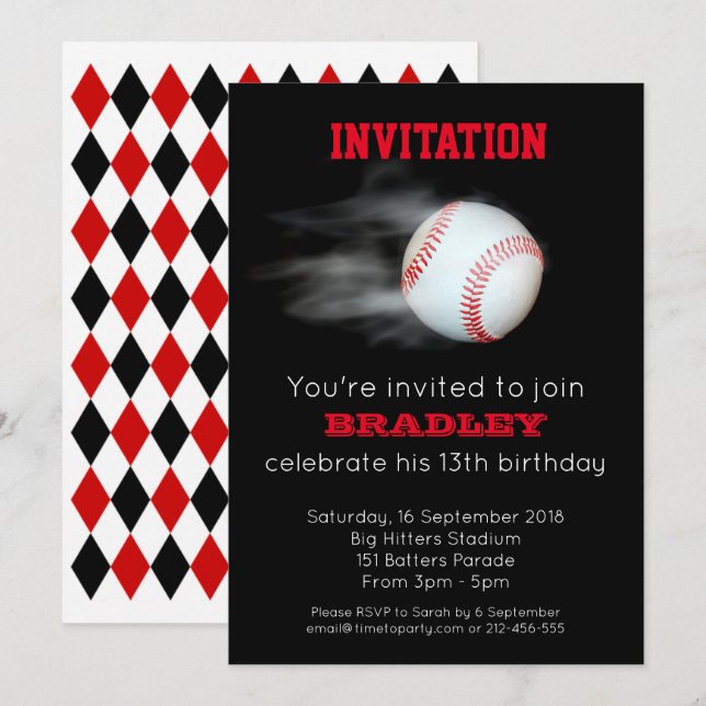 Invitation Équipe de baseball Pitch The Ball personnalisable  (Devant / Derrière)