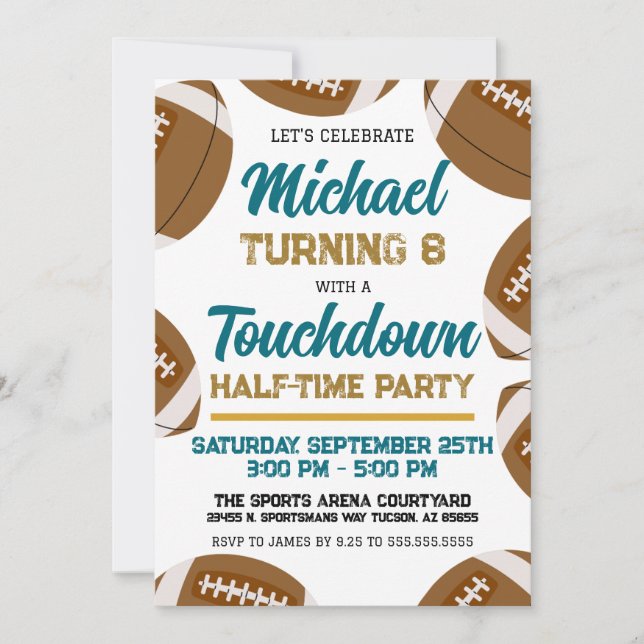 Invitation Équipe de football Turquoise et Gold Boys fête d'a (Devant)