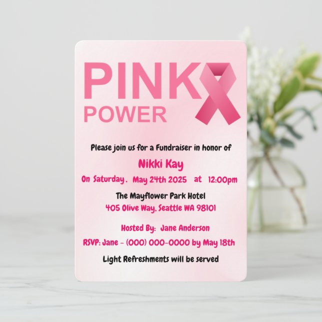 Invitation Équipe de soutien au cancer du sein Ruban rose Per (Debout devant)