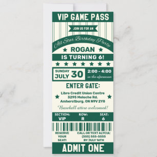 Invitation Équipe de sports Green et White Billets Anniversai